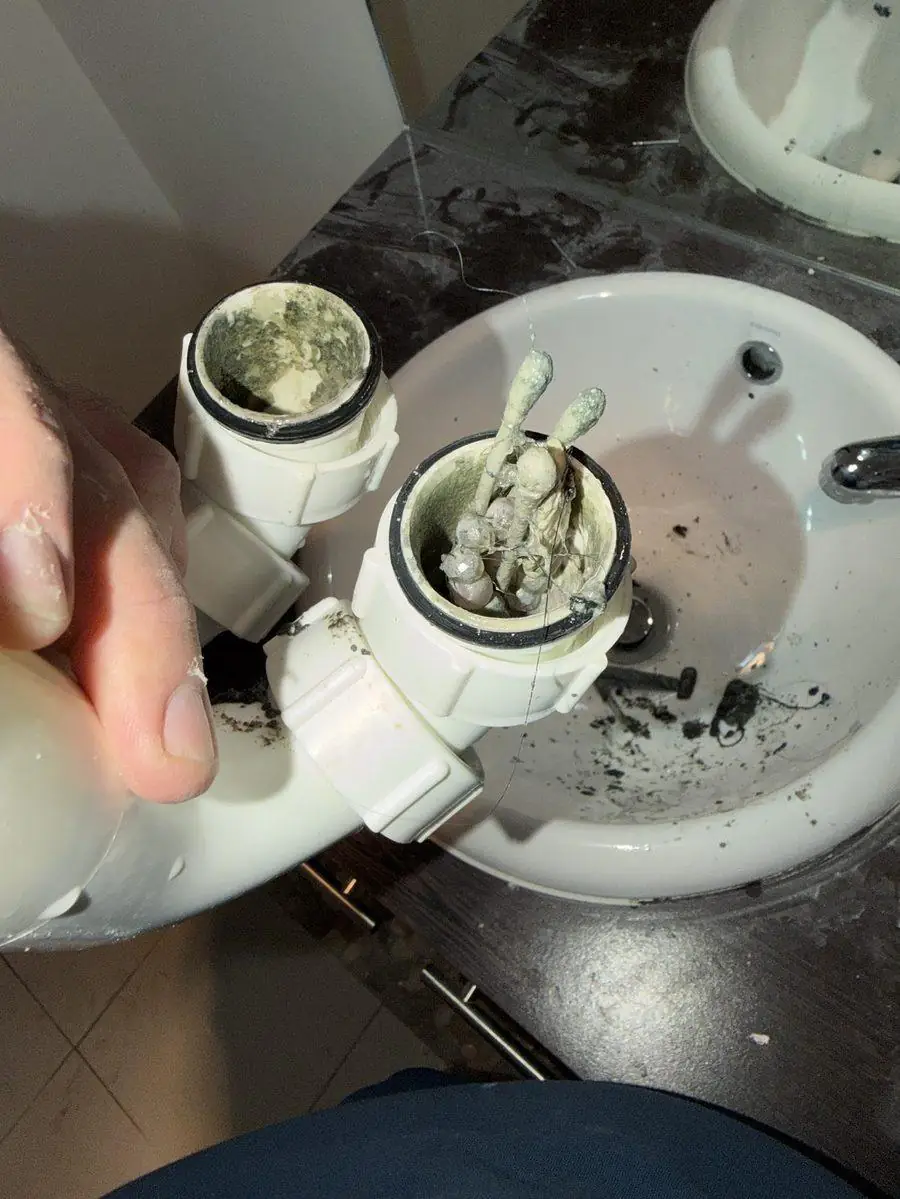 Blocked basin trap before clearing